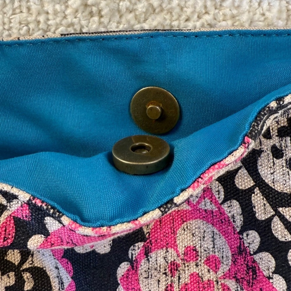 Y2K Mudd Boho Floral Print Shoulder Bag Crossbody Teal‎ Lining Snap Close Fringe - Picture 6 of 12